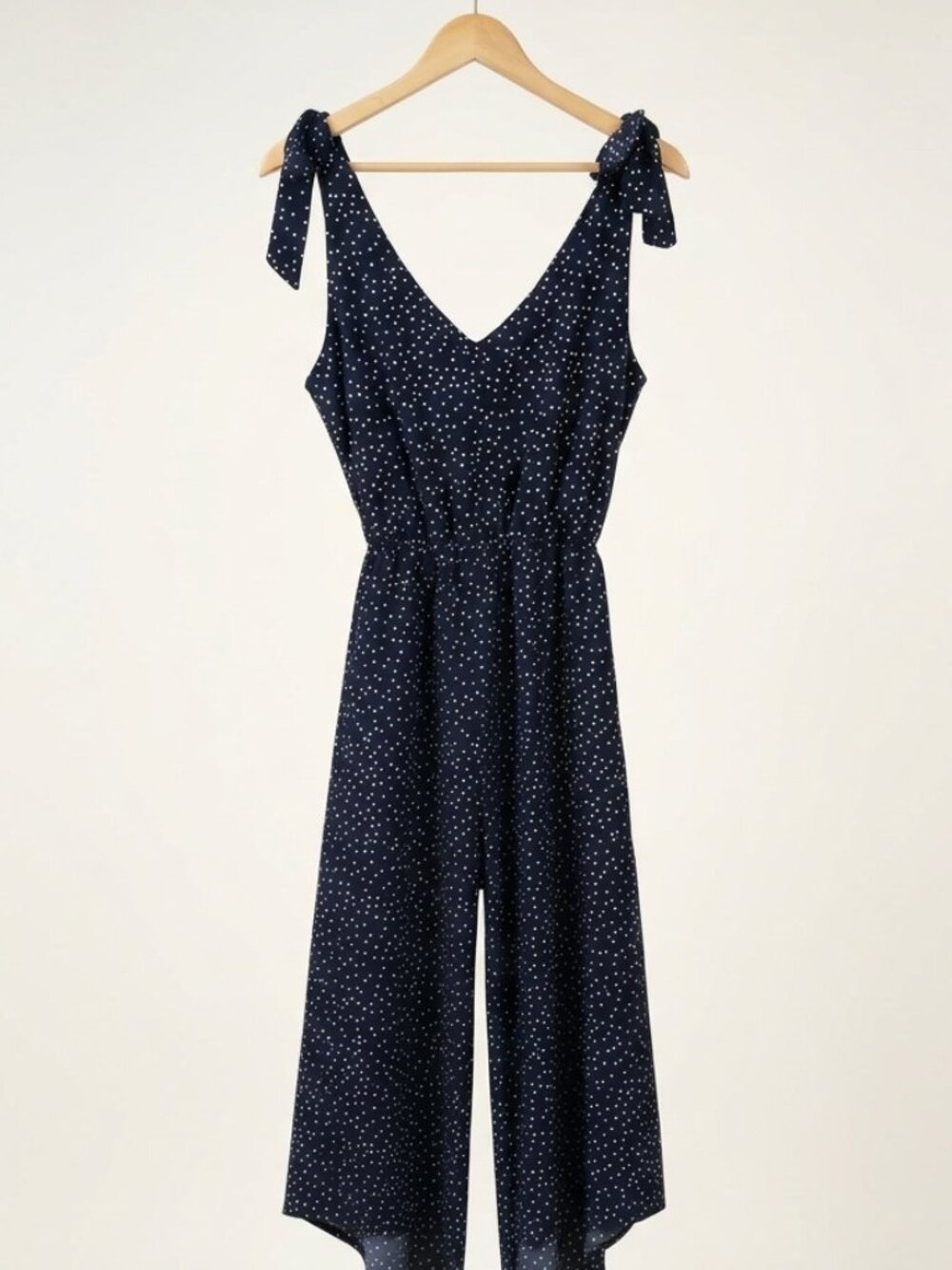 BELONGSCI Black & White Polka Dot Tie-Strap Wide Leg Jumpsuit Size L